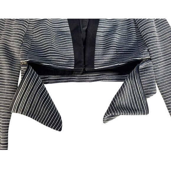 BCBG MAXAZRIA Woman’s Sz M Otto Cropped Striped Zip-Waist Blazer Jacket - Picture 8 of 10